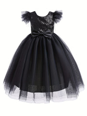 Sequin Short Sleeve Princess Dress With Tulle for Girls