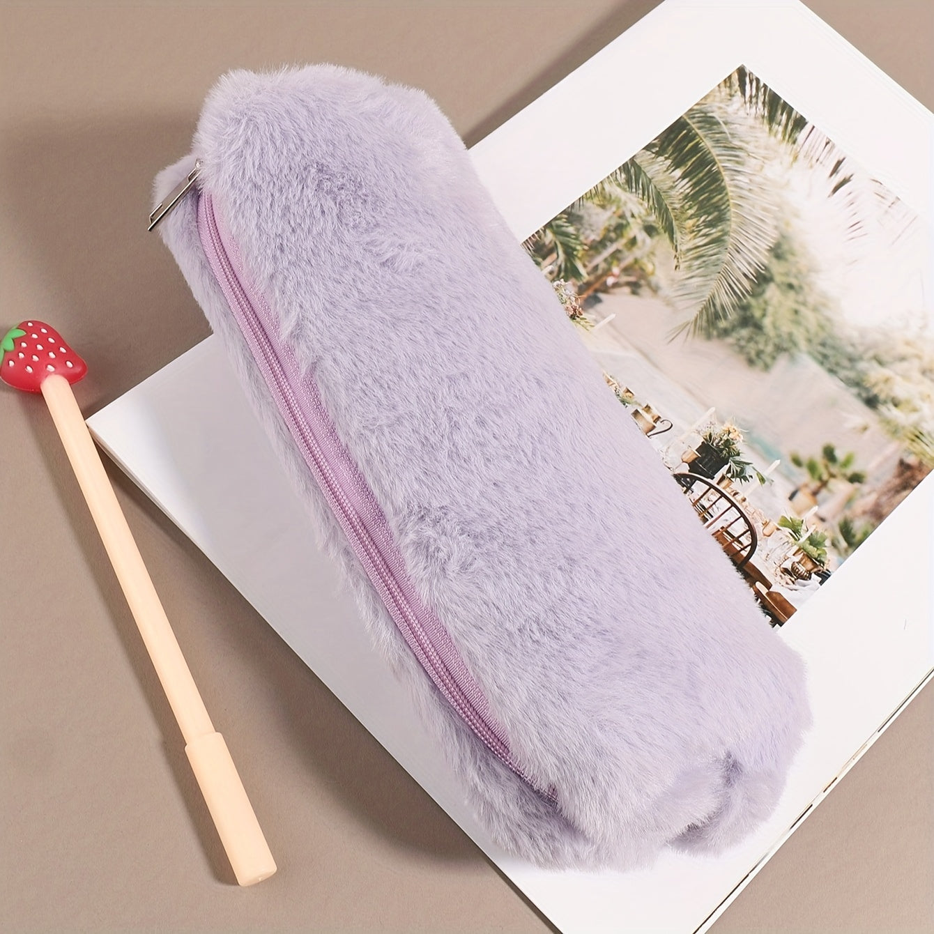 Plush Long Strip Pencil Case Large Capacity Soft Bag Stationery Storage Box
