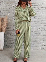 Plaid Print Two Piece Set Shirt & Pants Outfits Women's Clothing