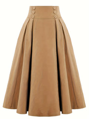 Vintage Button Front High Waist Pleated Skirt