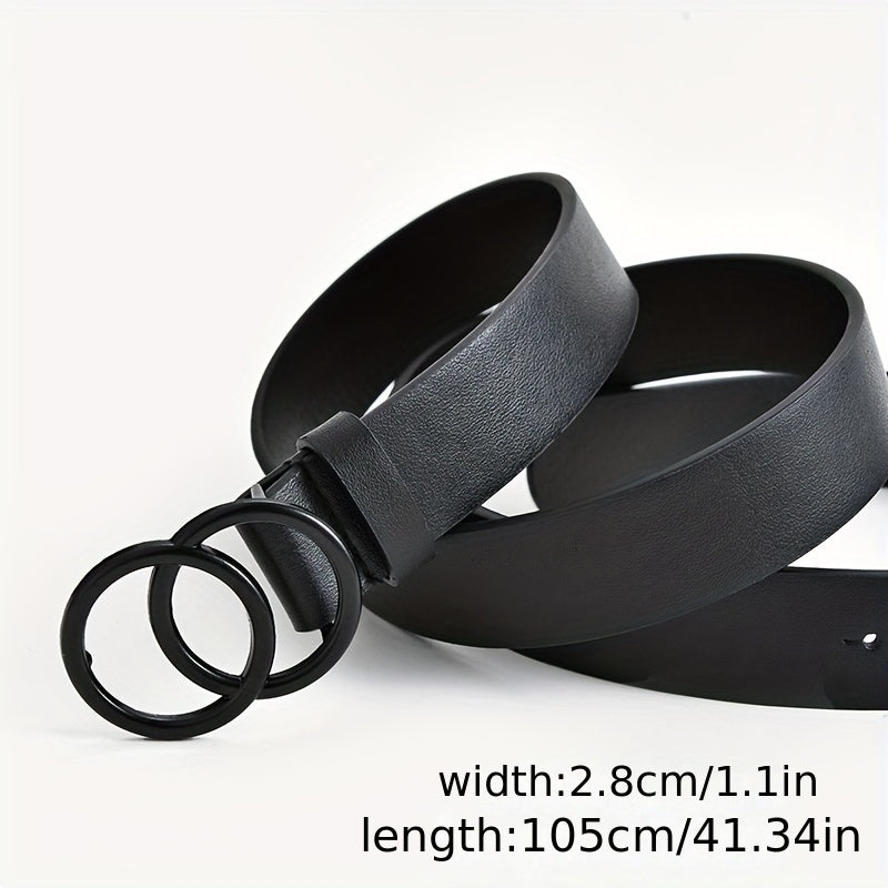 Double Circle Buckle Belt Solid Casual Jeans Pants PU Leather Belt