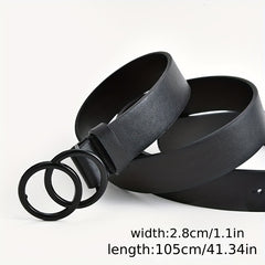 Double Circle Buckle Belt Solid Casual Jeans Pants PU Leather Belt
