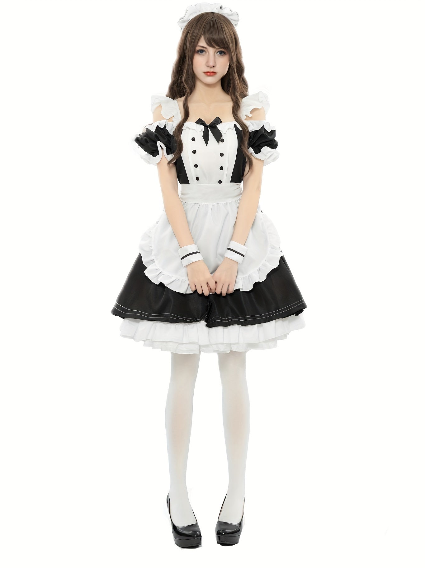 Sexy Maid Role Play Costume Ruffle Bow Dress Lingerie