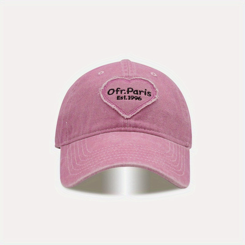 Vintage Heart Patch Baseball Cap Distressed Cotton Sun Hat