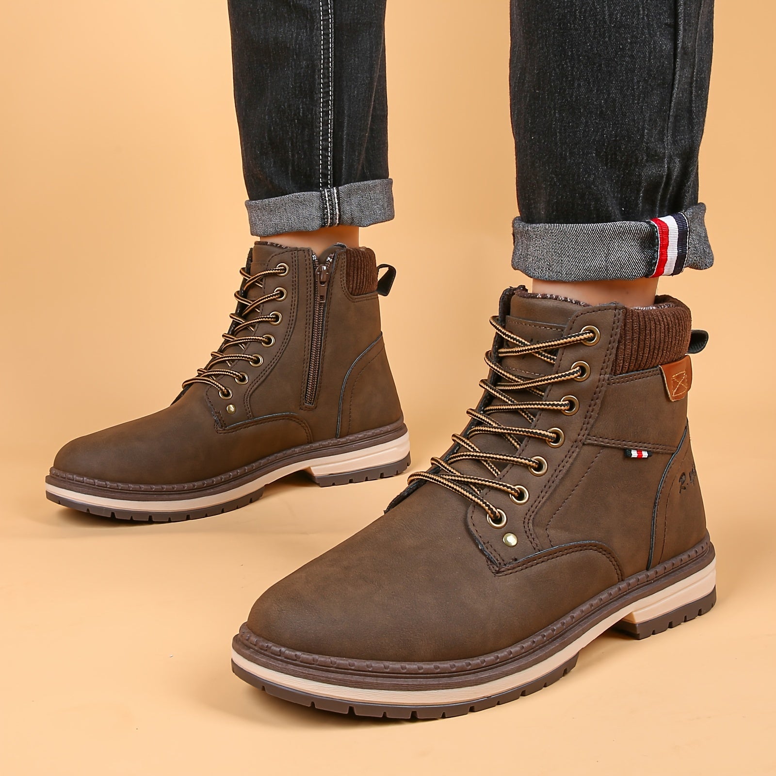 RXJIAN Men's High Top Hiking Shoes Good Grip Breathable Side Zipper Boots