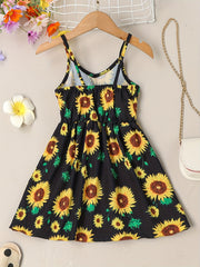 Girls Sunflower Cami Dress Kids Summer Vacation Casual Dress