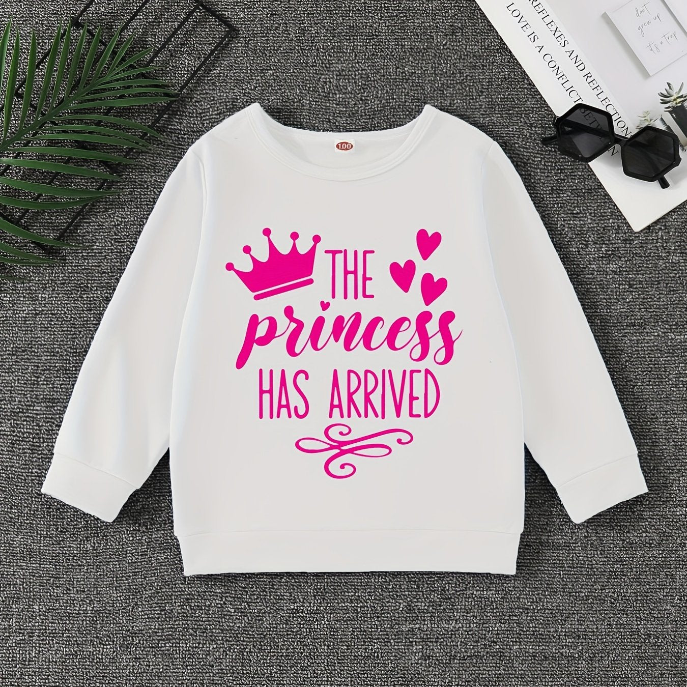 Girls' Princess Crew Neck Sweatshirt Pullover, Long Sleeve Top for Autumn Spring