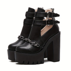 Goth Platform High Heels Chain Buckle Ankle Boots