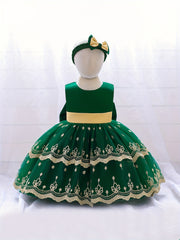 Girls Sleeveless Floral Embroidery Princess Dress