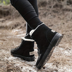 Women's Lace Up Flatform Boots Velvet Warm Snow Boots
