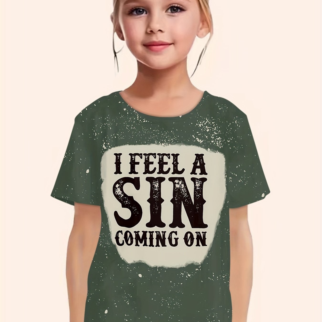 I FEEL A SIN COMING ON Print Short Sleeve T shirt Girls Comfy Pullover