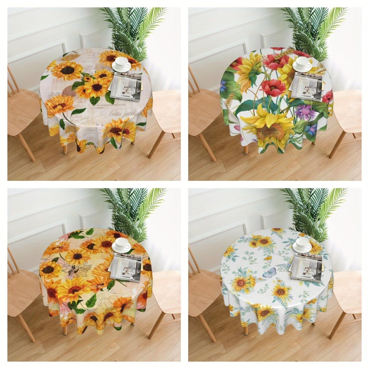 Vintage Bohemian Style Sunflower Tablecloth 60 Inch
