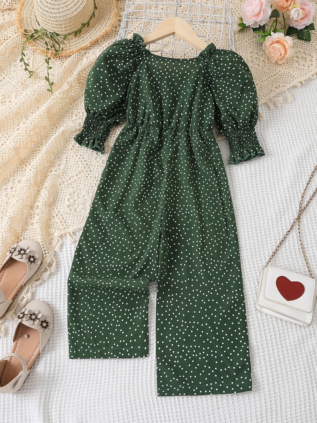 Toddler Girls Polka Dot Graphic Rompers Wide Leg Jumpsuits