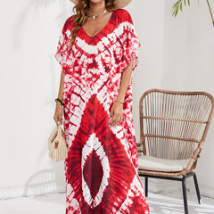 Boho Cover Up Women's Tie Dye & Geo Print Kaftan Beach Cover Up Dress