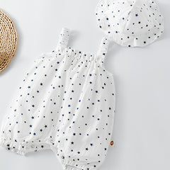 Baby Girls Star Print Suspender Pants & Hat Set