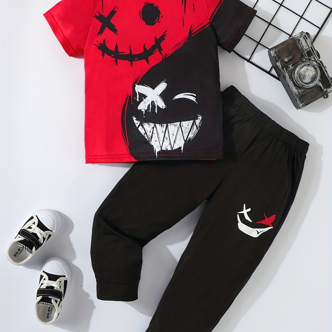 Boys Summer Sports Suit Graphic Tee & Trousers Set