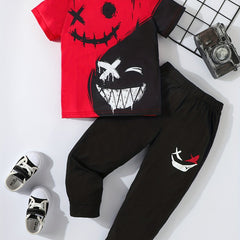 Boys Summer Sports Suit Graphic Tee & Trousers Set