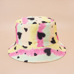 Love Heart Print Graffiti Bucket Hat Sun Hat Japanese Style Fisherman Hat