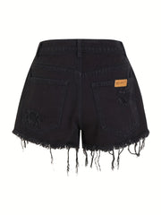 Button Fly Asymmetrical Denim Shorts