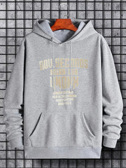 Men's Letter Print Hoodie Casual Breathable Drawstring Hooded Sweatshirt