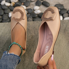 C Buckle Flats Square Toe Slip On Leather Ballet Shoes