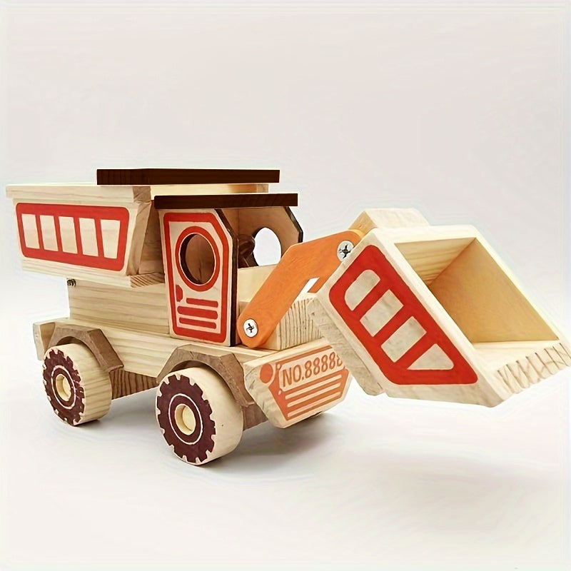 Wooden Big Bulldozer Toy Car Model Dump Truck