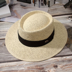 Straw Wide Brim Sun Hat Adjustable Sweatband Vacation Travel Hat