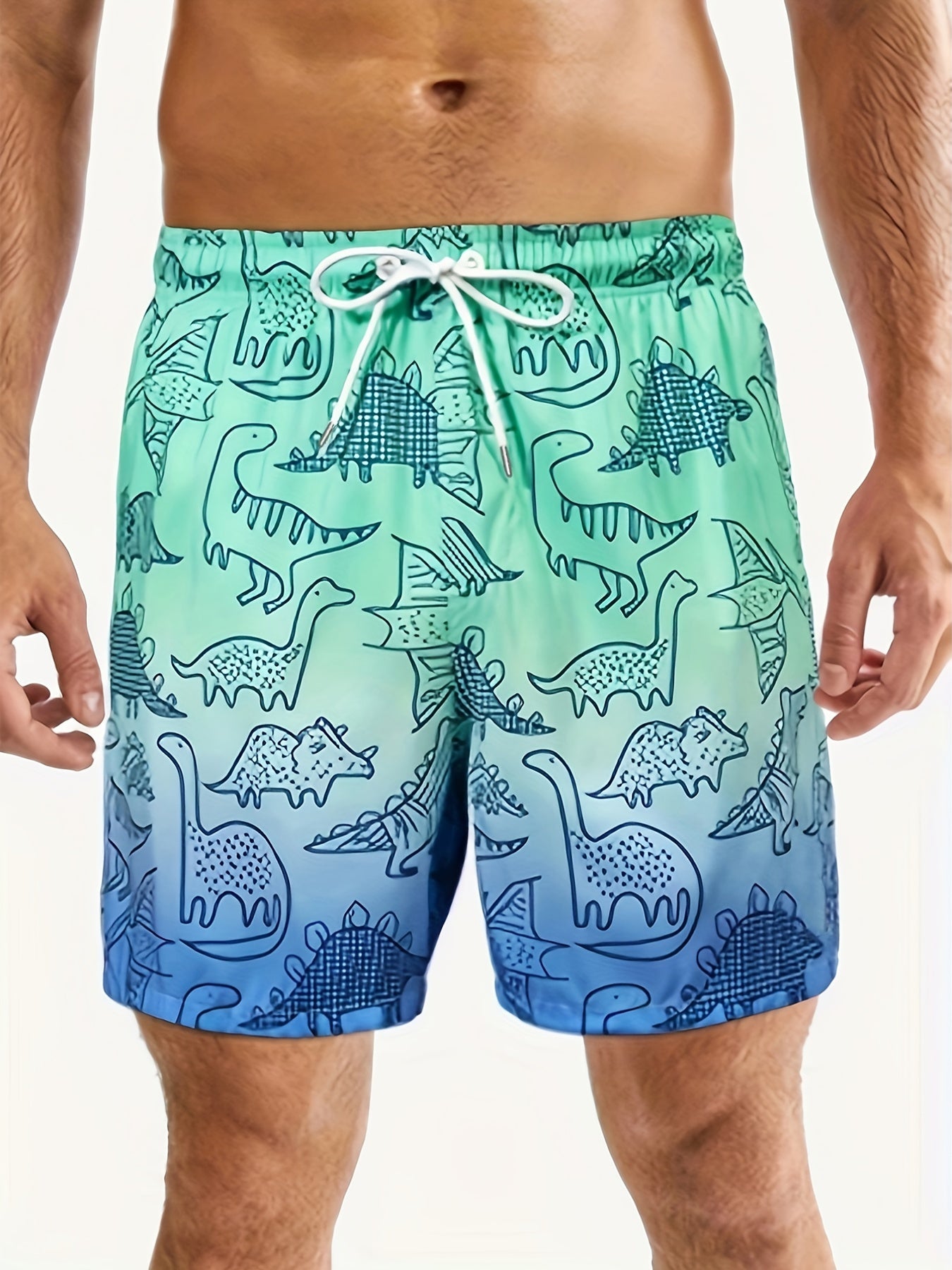 Gradient Dinosaur Men's Quick Dry Board Shorts with Pockets