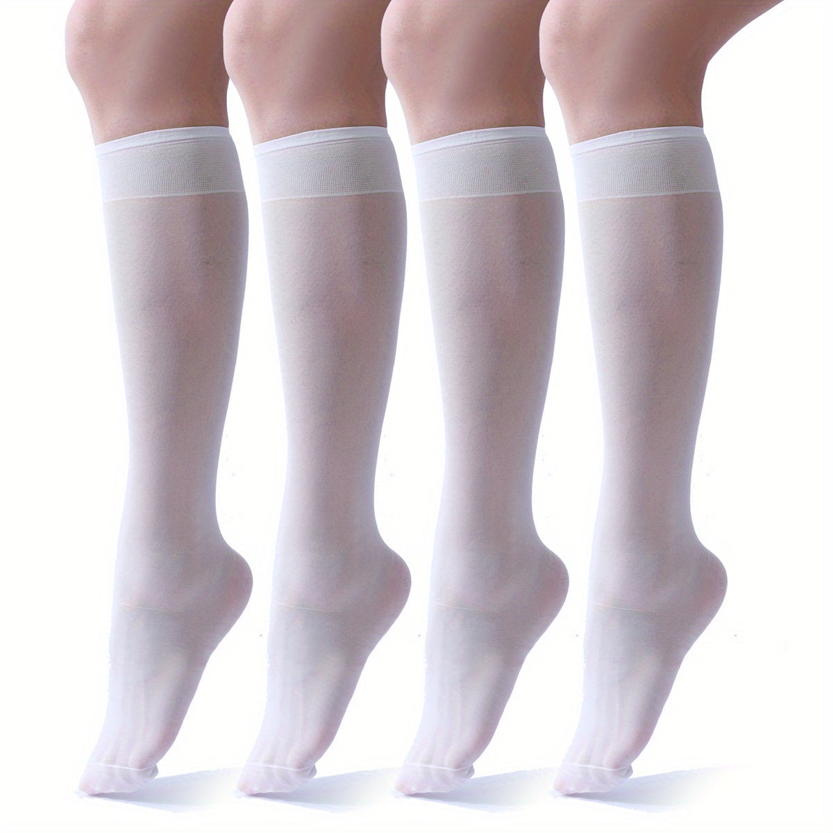 4 Pairs Thin Calf Stockings Soft Knee High Socks Women's Stockings