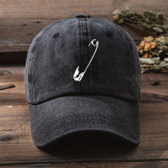 Metal Pin Decor Baseball Cap Washed Distressed Solid Cotton Sun Hats