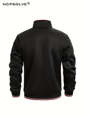2pcs Men's Striped Stand Collar Sports Suit & Active Pants