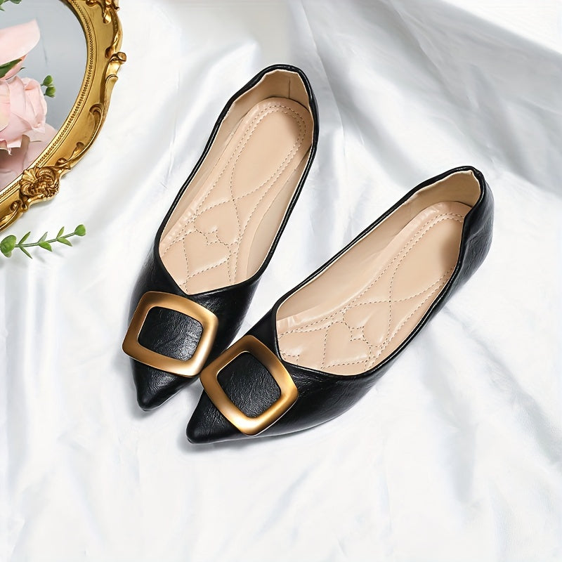 Women's Buckle Decor Flat Shoes Point Toe Soft Sole Shoes Lightweight