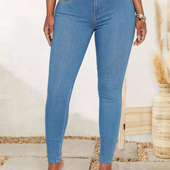 Skinny Jeans Women's Solid Button Fly Stretch Denim