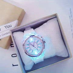 LED Glowing Watches Rhinestone Stubbed Silicone Watches
