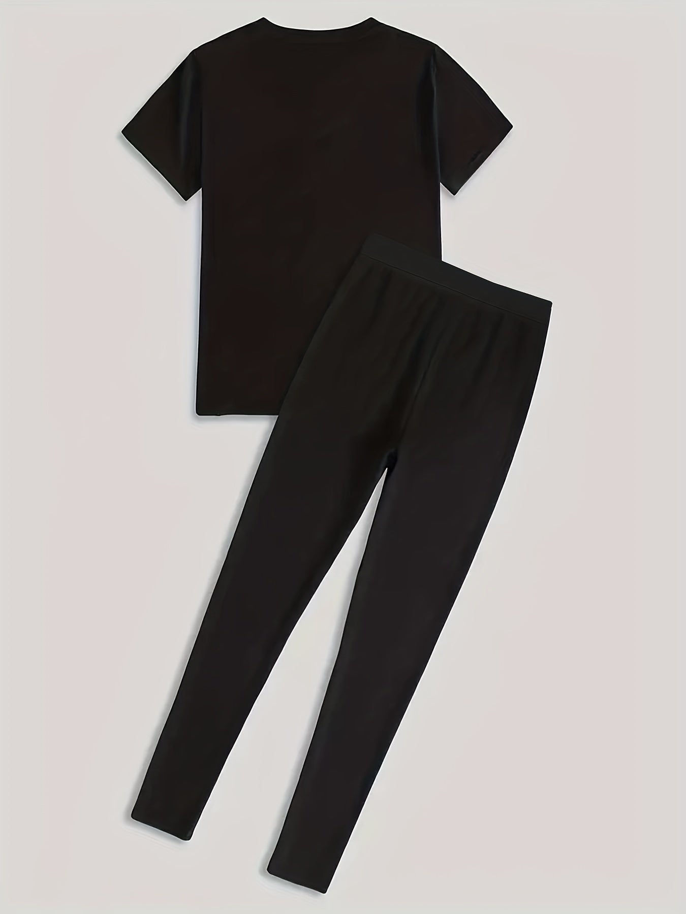 Figures Print Short Sleeve T shirt & Solid Leggings Set