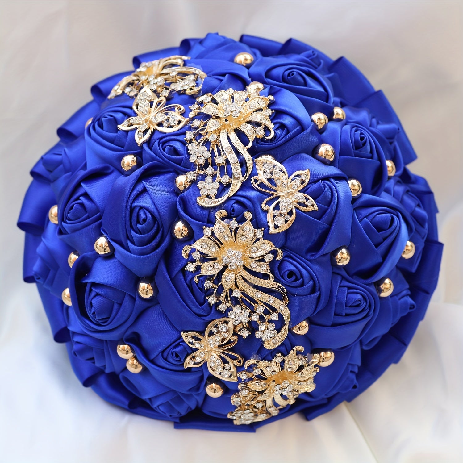 Red Velvet Roses Bridesmaid Bouquet with Crystal and Pearl Accents
