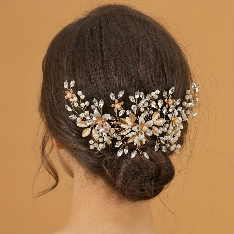 Faux Pearl Flower Bridal Hair Comb for Women Wedding