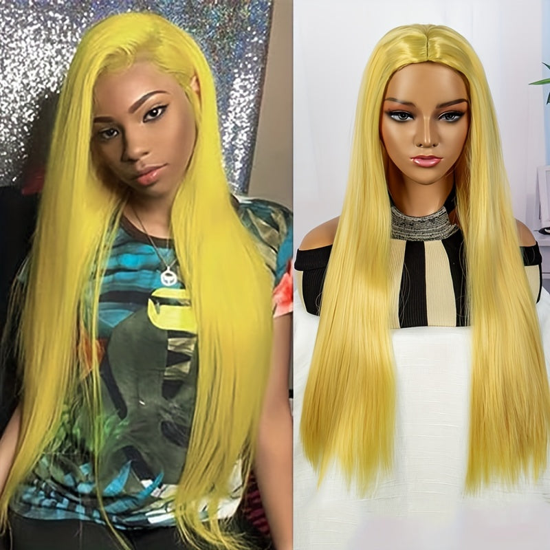 Hot Pink Yellow Lake Pink Wigs Synthetic Cosplay Wig Hair Long Straight Wig