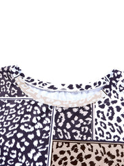 Casual Dress Women's Plus Colorblock Leopard Print Long Sleeve Dress