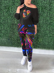 Women's Plus Abstract Print Top & Pants Set