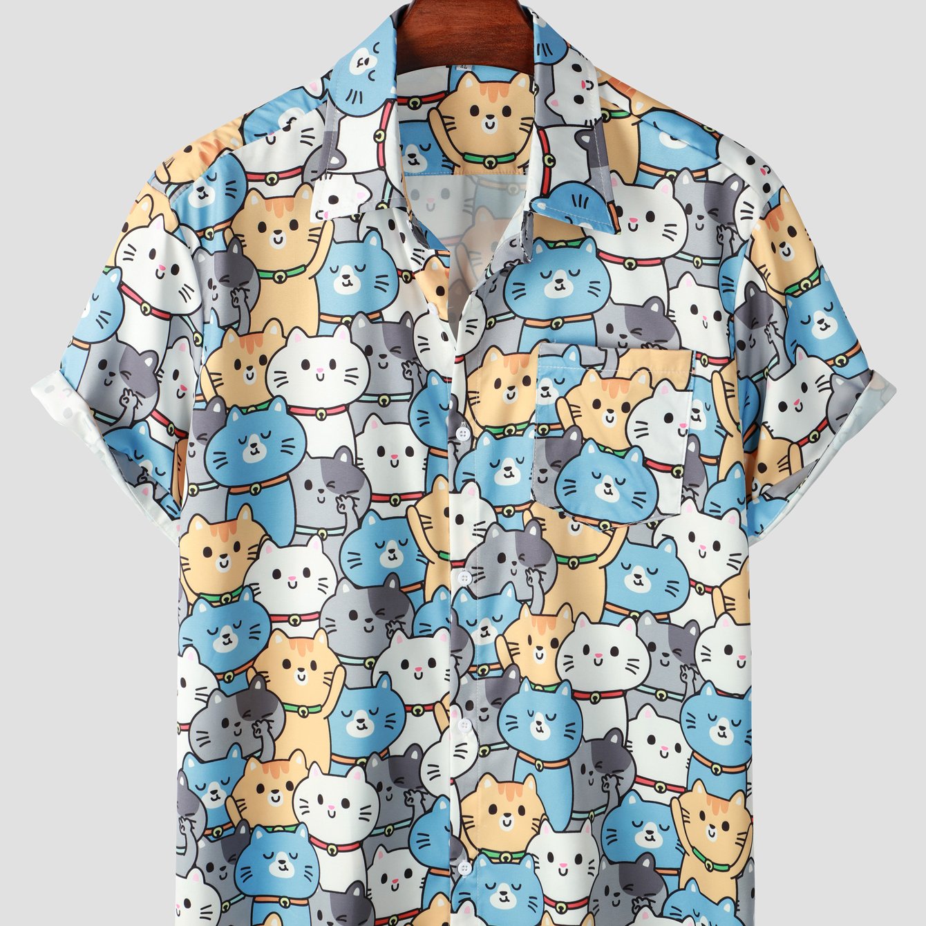Cat Print Men's Casual Short Sleeve Shirt for Summer Vacation