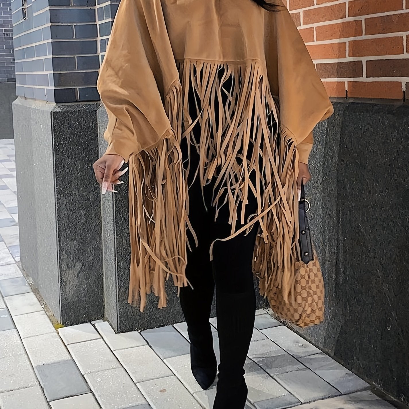 Tassel Cape Coat Casual Solid Long Sleeve Outerwear