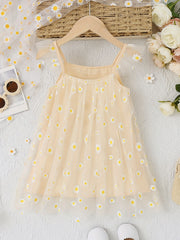 Girls' Daisy Flowers Print Tulle Cami Dress Summer Outfit