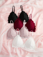 4pcs Lace Wireless Bras Comfy Bow Decor Intimates Bra Women's Lingerie
