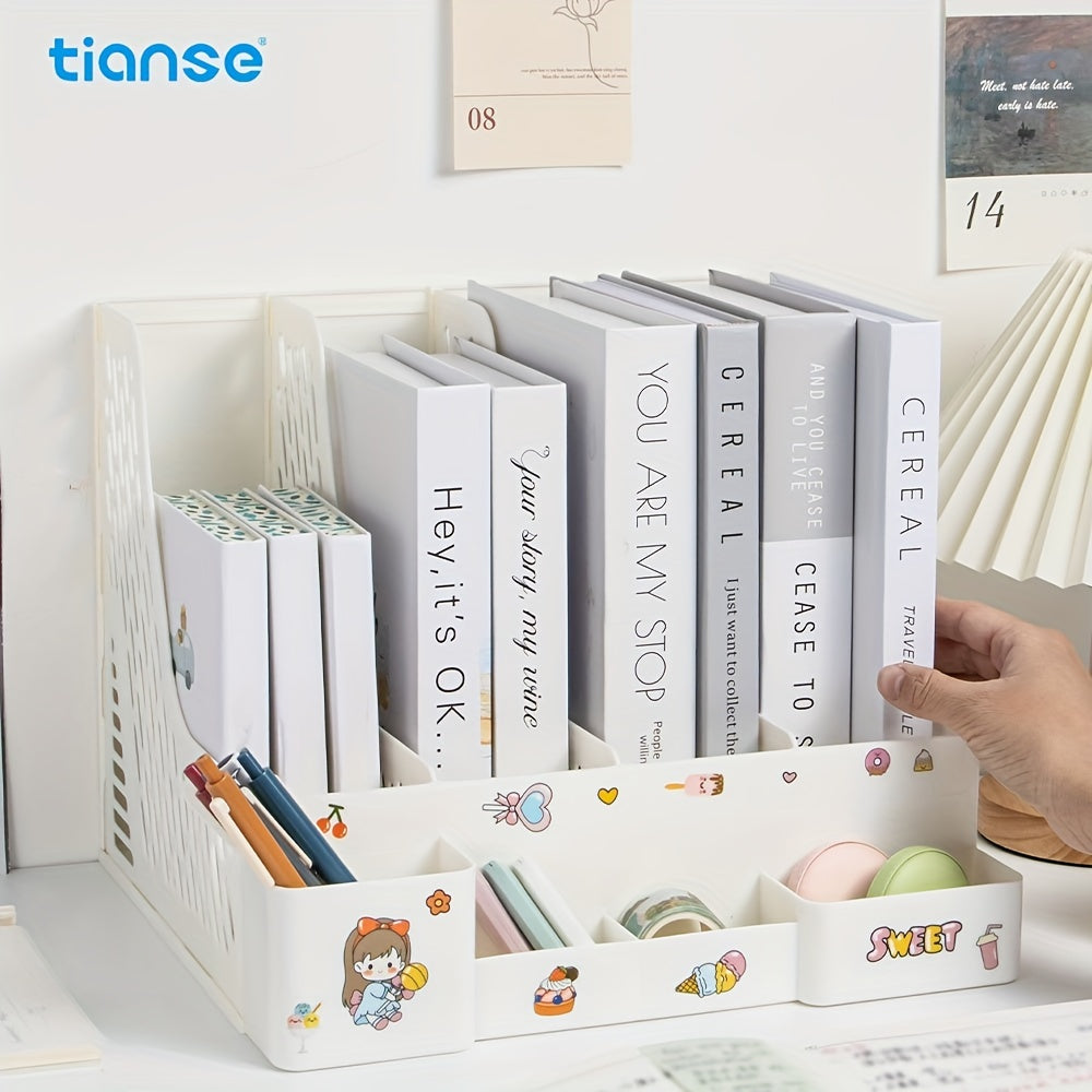 TIANSE Desktop Bookshelf File Storage Box with Pen Holder
