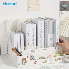 TIANSE Desktop Bookshelf File Storage Box with Pen Holder