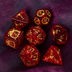 Halloween Red Glass Gem Dice with Exclusive Pumpkin Skull Carving Pattern