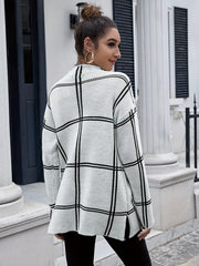 Plaid Pattern Knitted Mock Neck Sweater for Winter & Fall