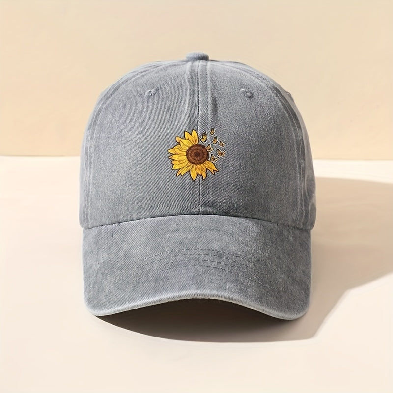 Unisex Sunflower Butterfly Baseball Cap Adjustable Outdoor Sport Hat