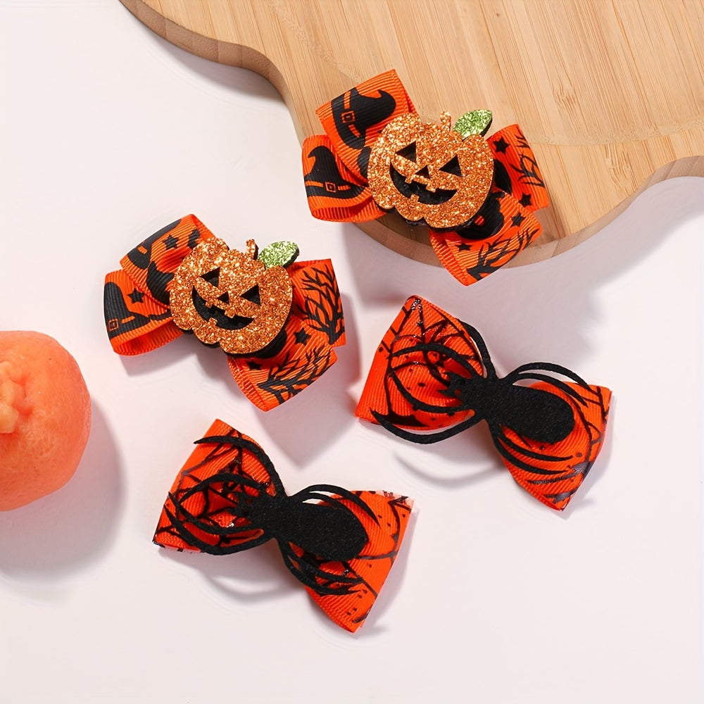 6pcs Baby Girls Funny Bow Hairpin Headwear Pumpkin Ghost Spider Cat Decor Clips